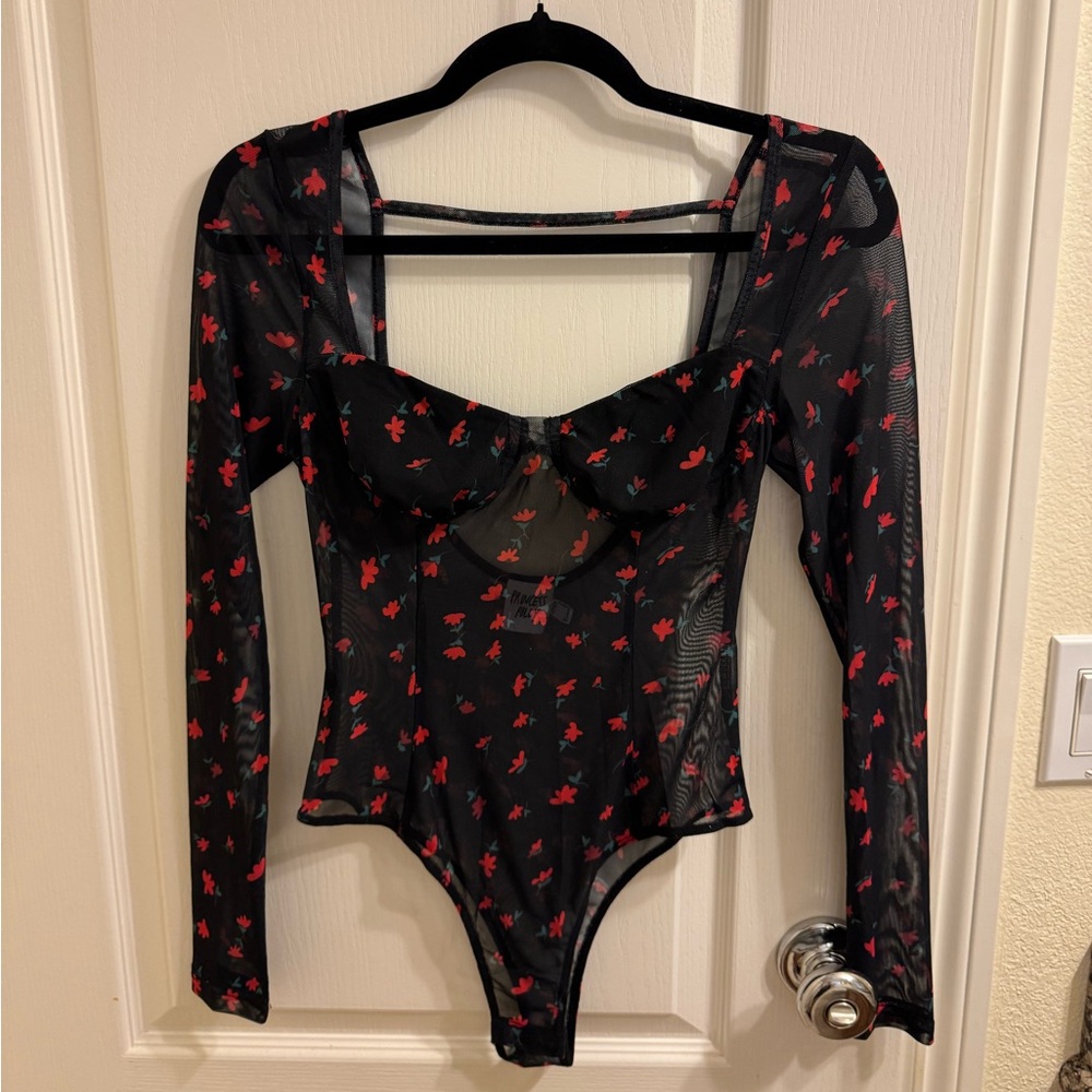 black sheer bodysuit with roses from princess polly